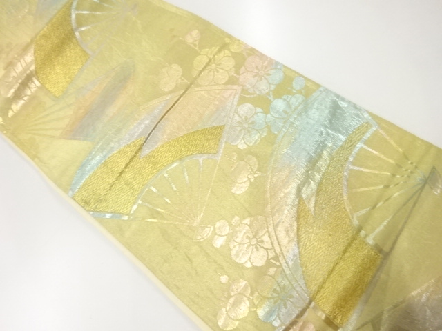 アンティーク　扇に枝梅模様織出し袋帯（材料）